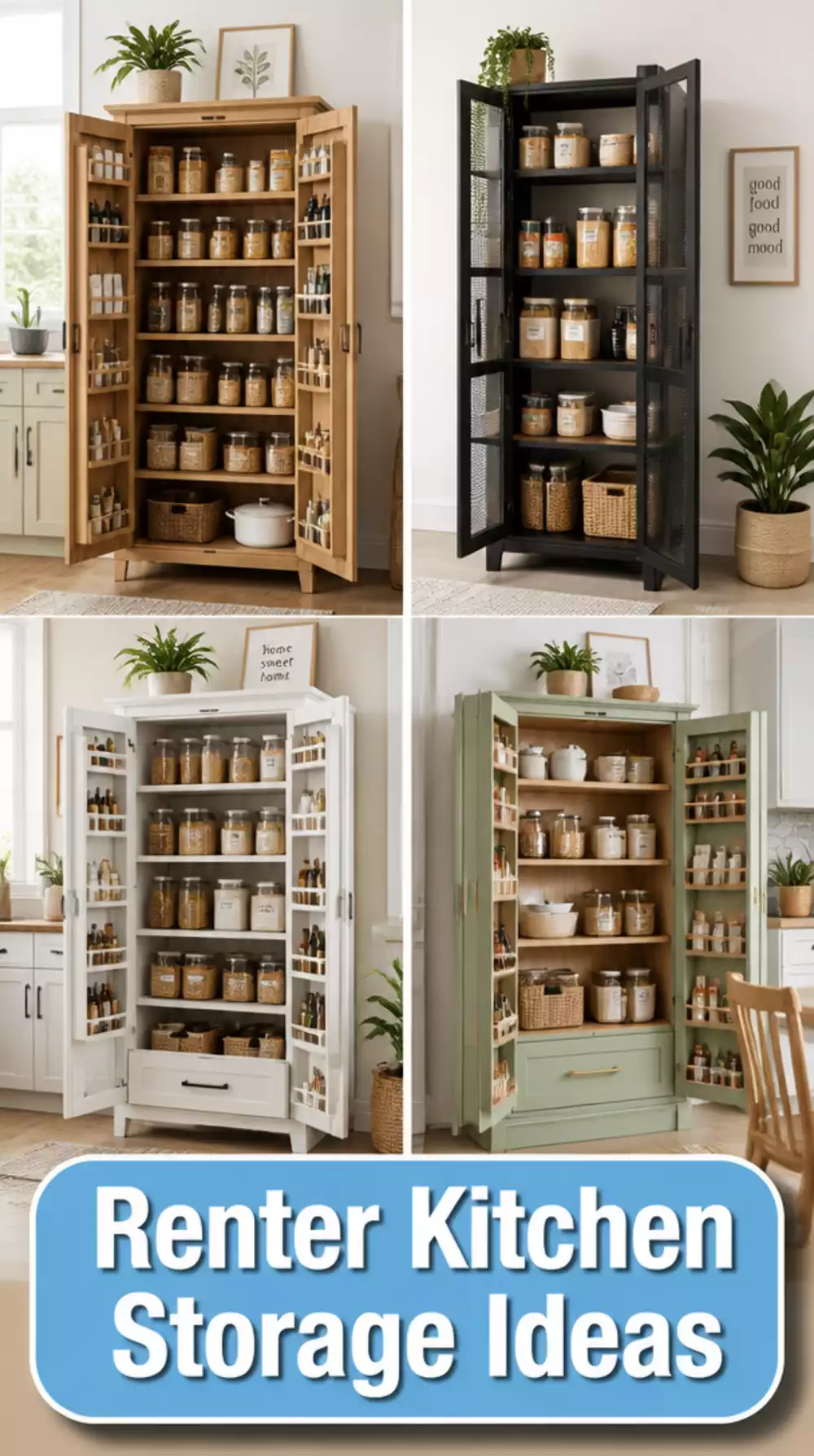 Renter Kitchen Freestanding Pantry Cabinet That Adds Storage Without Wall Fixing