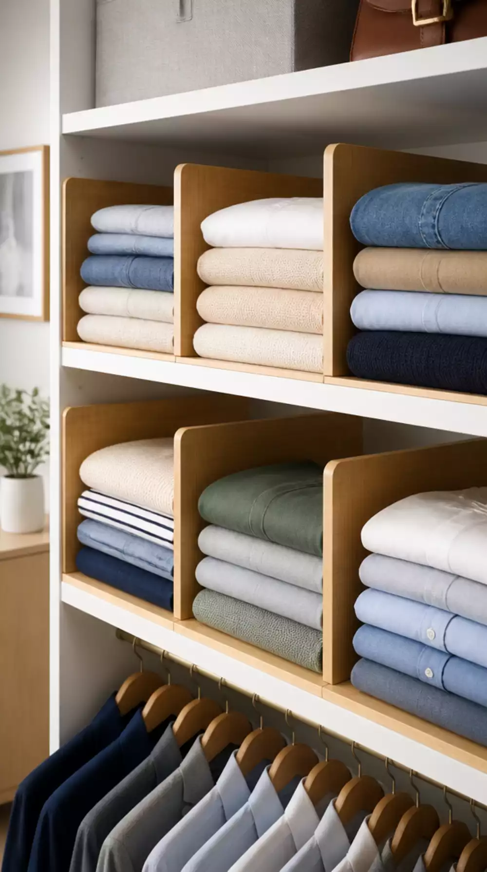Wardrobe Shelf Bamboo Dividers That Keep Every Folded Stack Perfectly Separated