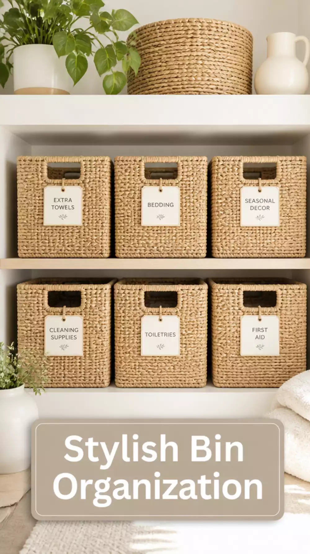 Wardrobe Matching Woven Bin Set That Tidies the Top Shelf into Neat Zones