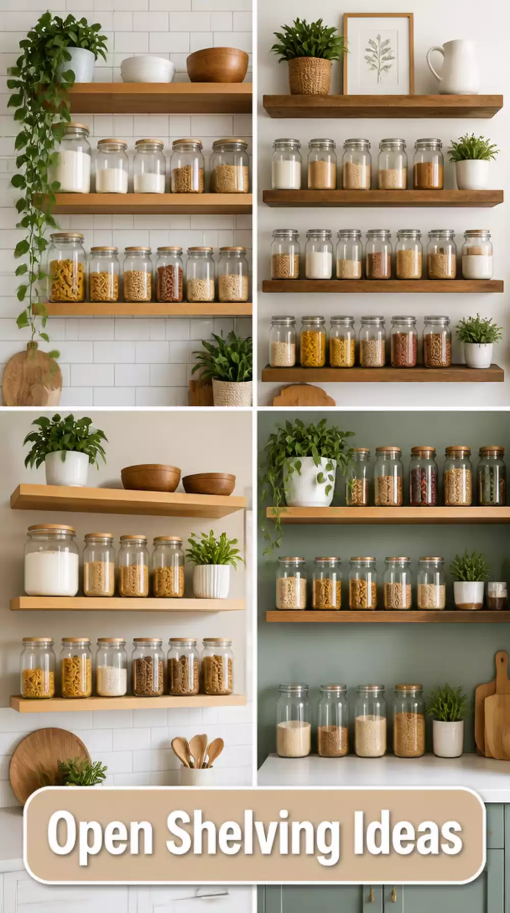 Kitchen Open Shelving with Uniform Glass Jars That Looks Intentional