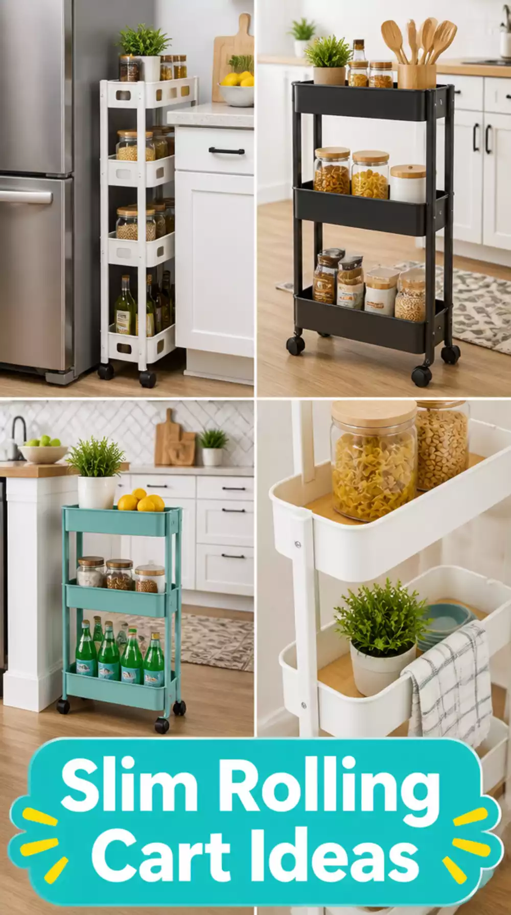 Renter Kitchen Slim Rolling Cart That Slides Between Appliances for Extra Counter Space