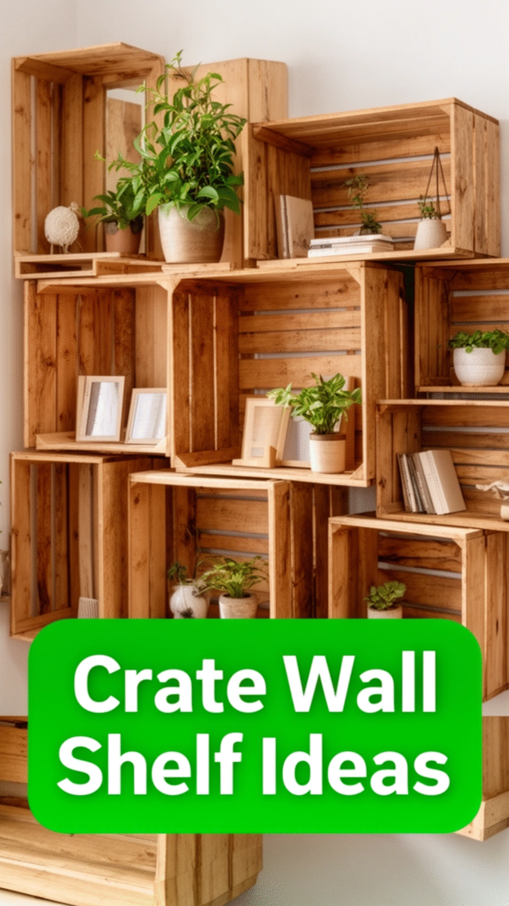 DIY Bedroom Crate Wall Shelf That Repurposes Wooden Crates into a Modular Display