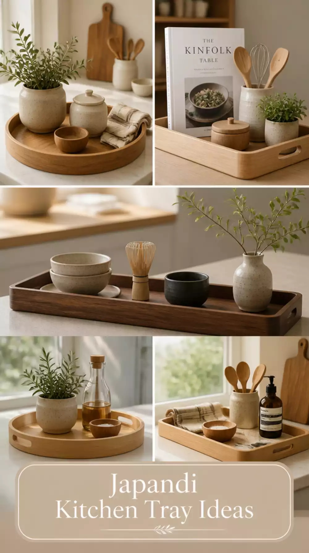 Japandi Kitchen Wooden Tray That Groups Counter Essentials into One Calm Vignette