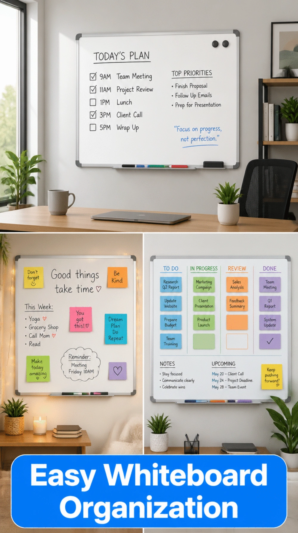 Home Office Wall-Mounted Whiteboard That Replaces Loose Note Piles with One Surface