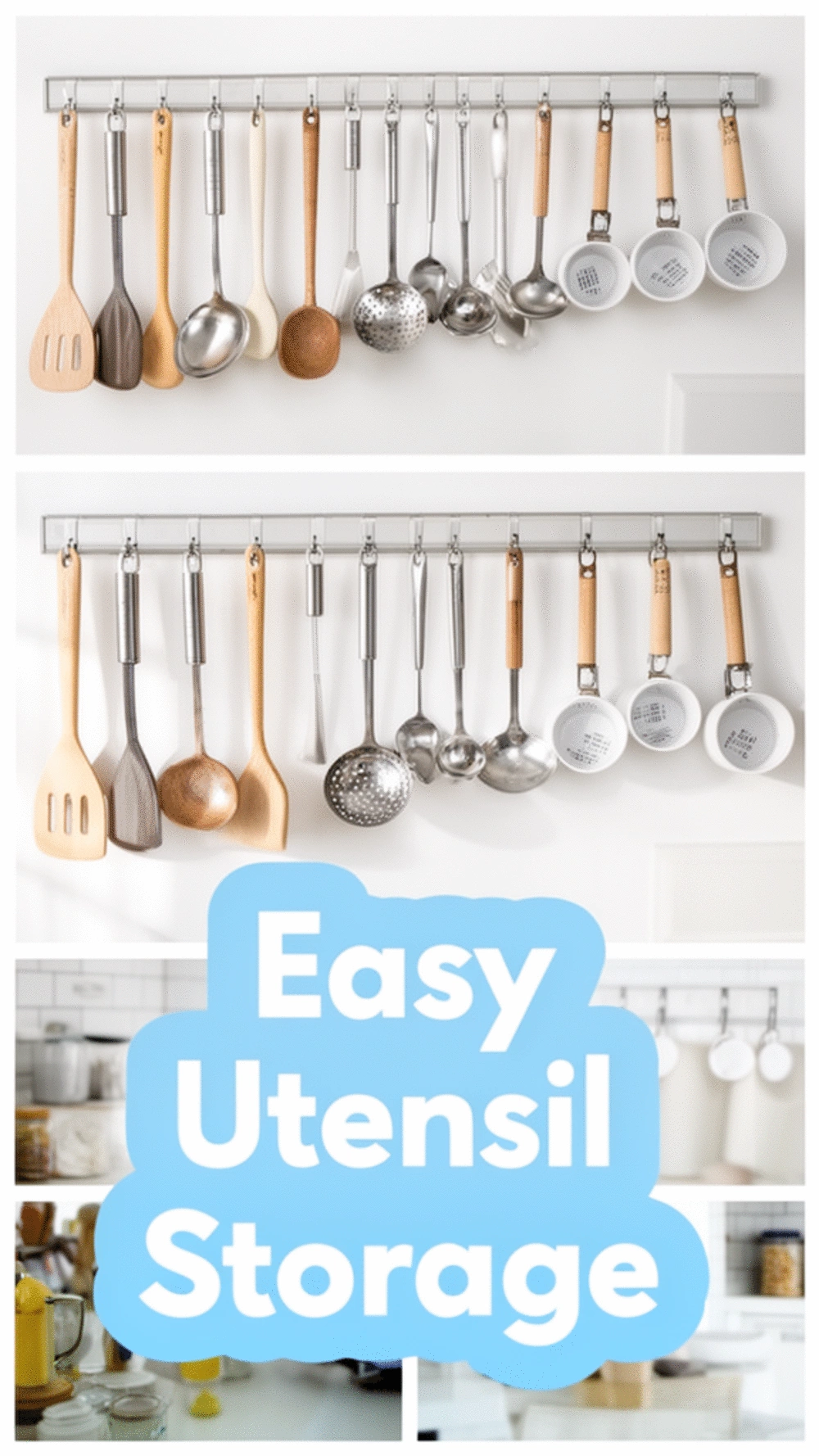 Command Hook Rail in the Kitchen That Holds Utensils Without Damaging Walls