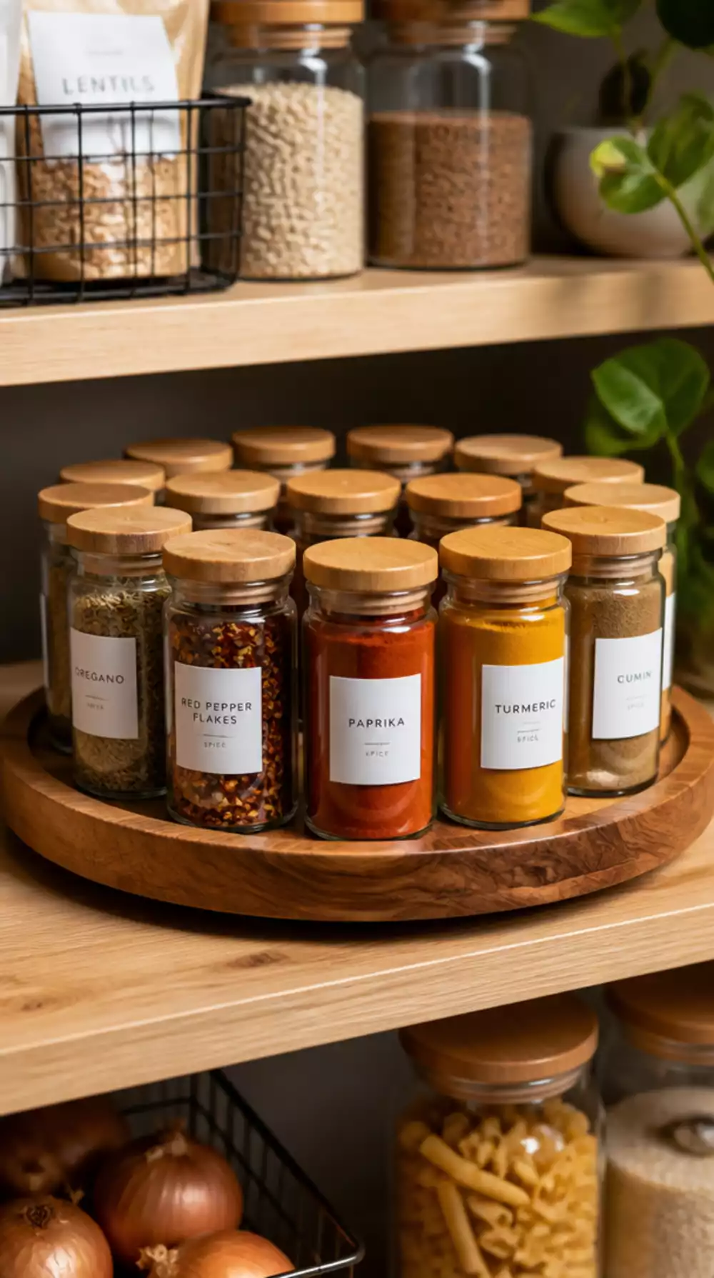 Wooden Pantry Lazy Susan That Makes Spice Jars Easy to Spin and Find