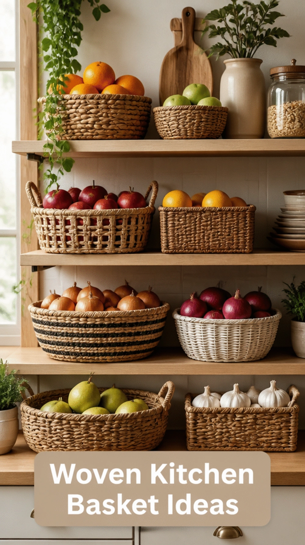 Woven Kitchen Shelf Basket That Holds Fruit and Onions Off the Counter