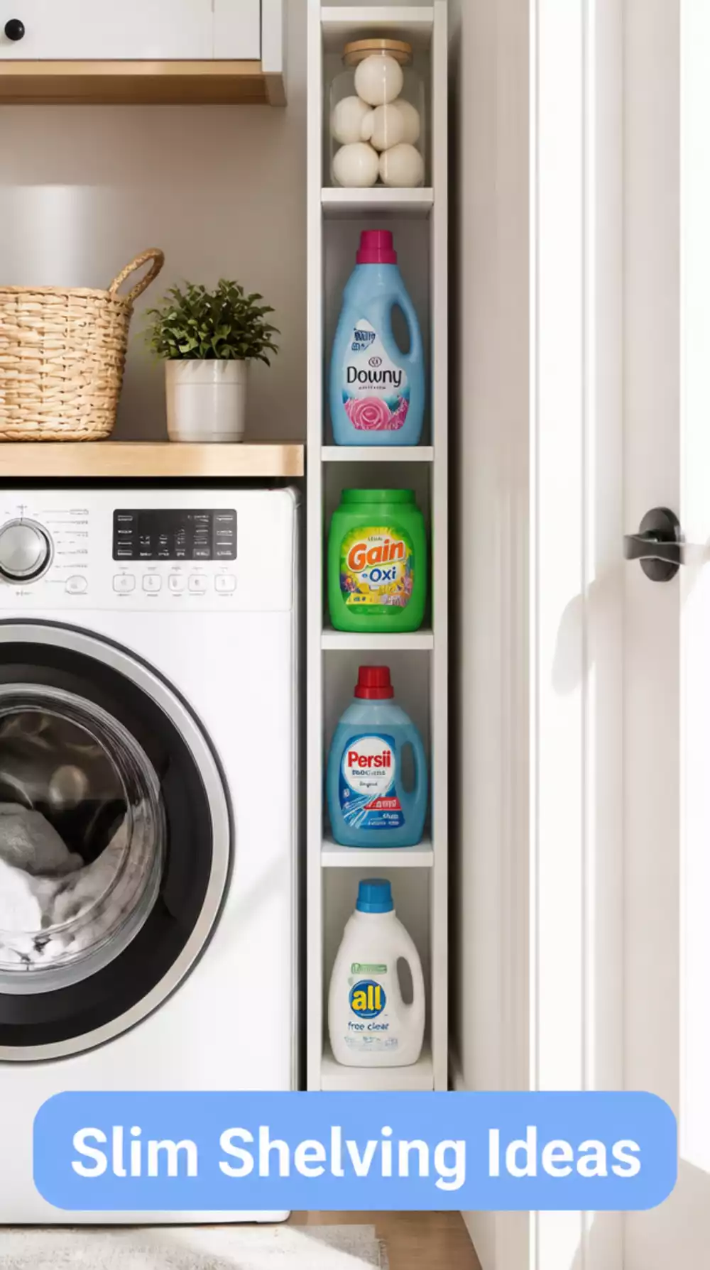 Laundry Room Slim Shelving Unit That Fits Between the Washer and Wall