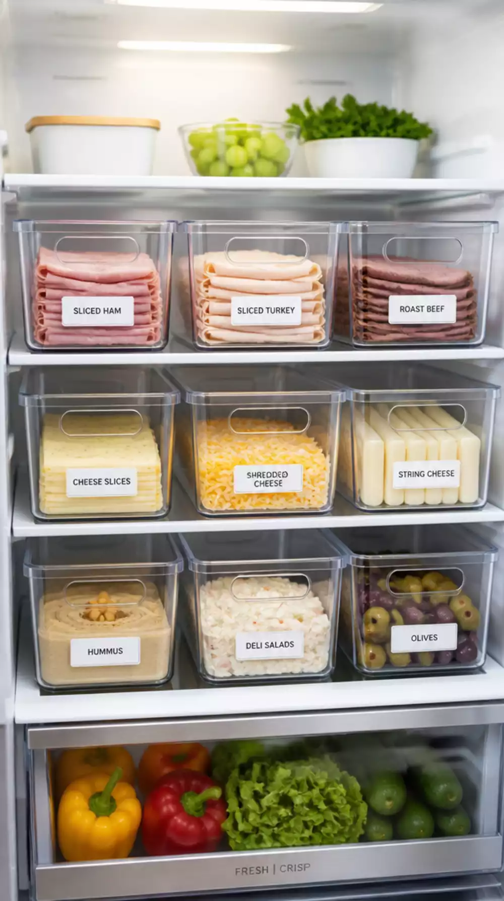Fridge Clear Pull-Out Bin That Keeps Deli Items Grouped and Easy to Grab
