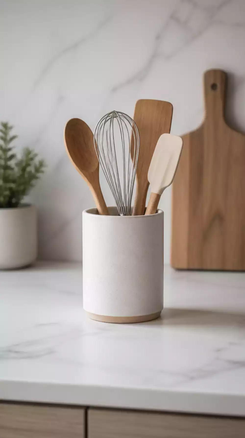 Kitchen Empty Counter Rule Enforced by a Single Utensil Crock and Nothing Else