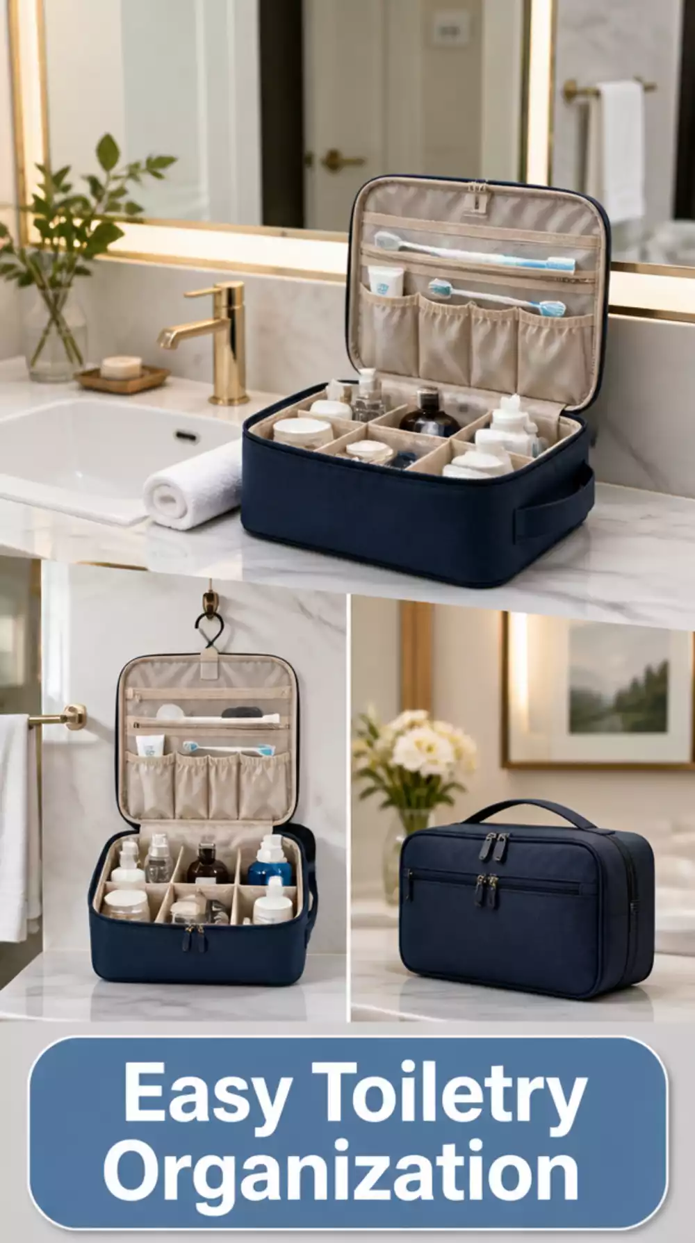Travel Toiletry Bag with Hanging Hook for Easy Unpacking