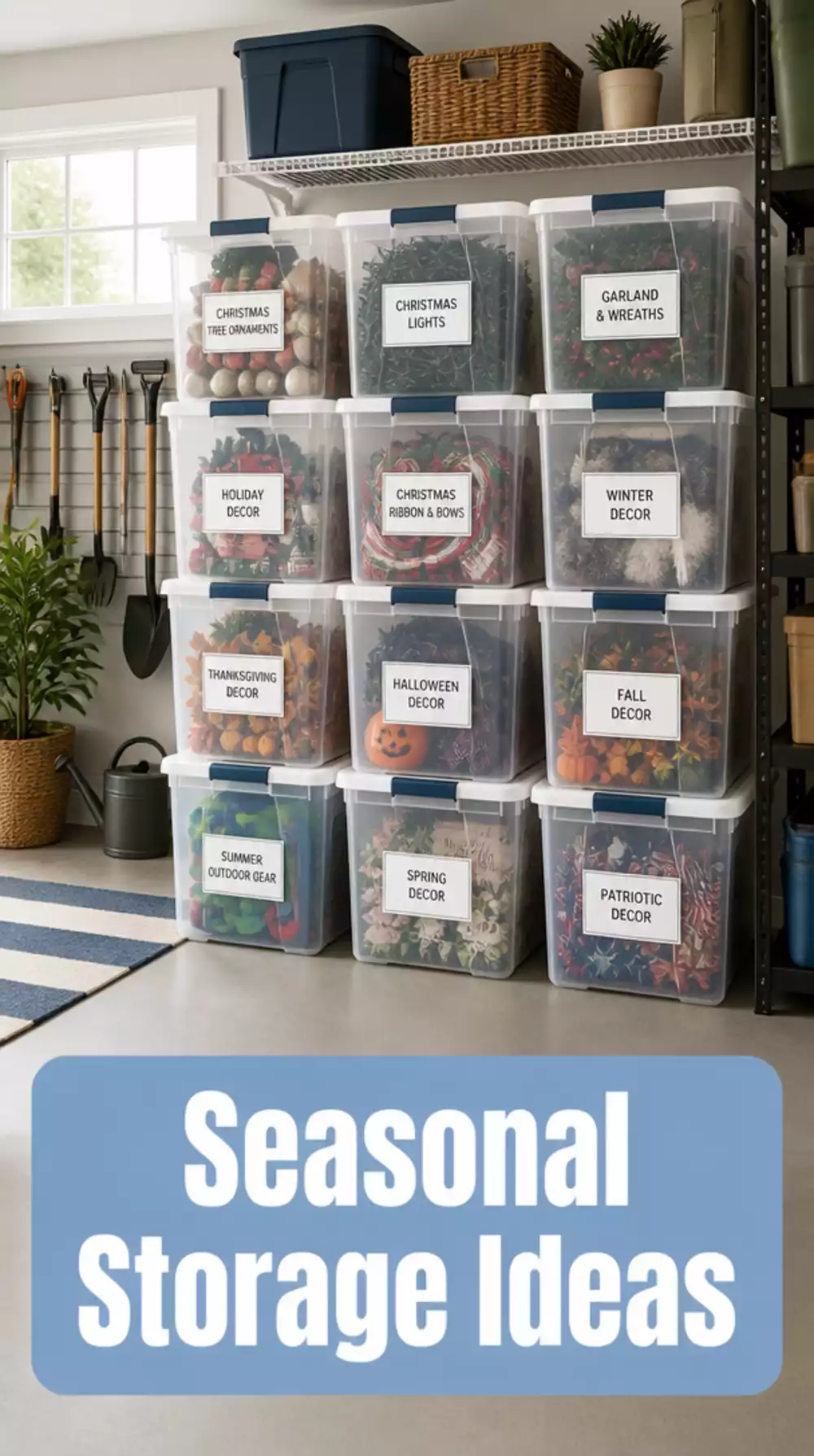 Seasonal Storage Clear Labelled Bin Set That Stacks Neatly in Any Garage Space