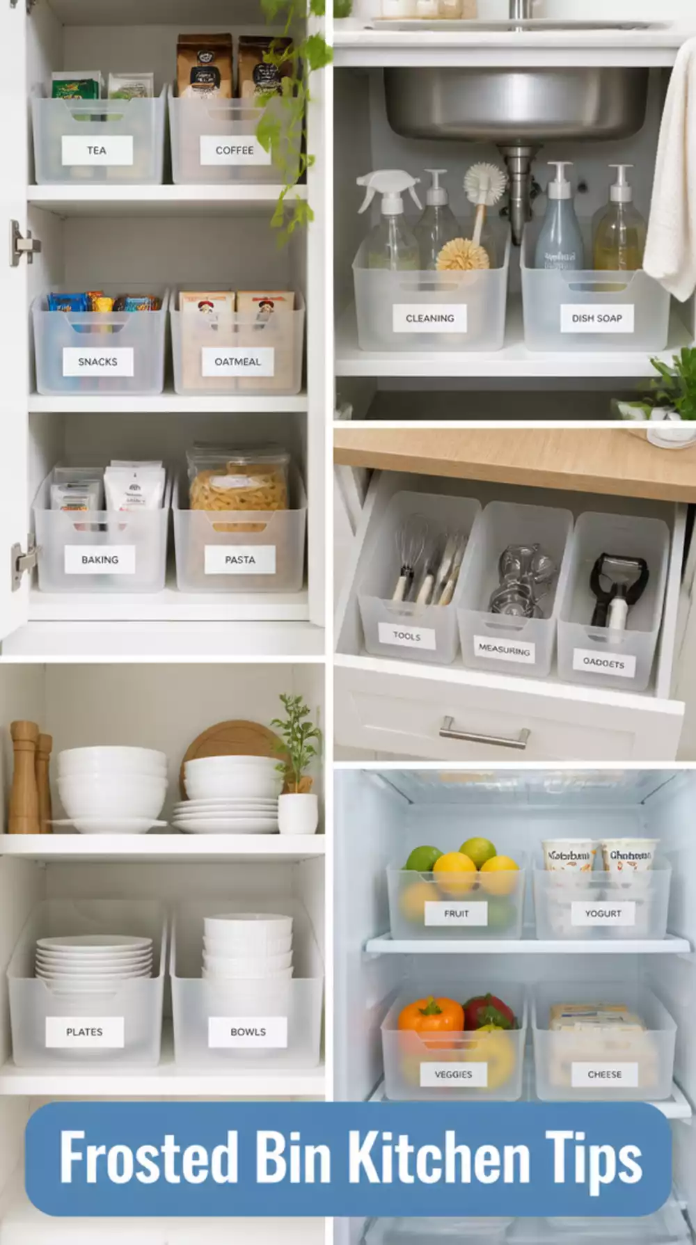 The Frosted Acrylic Bin Trick That Gives Kitchen Cabinets a Calm Look