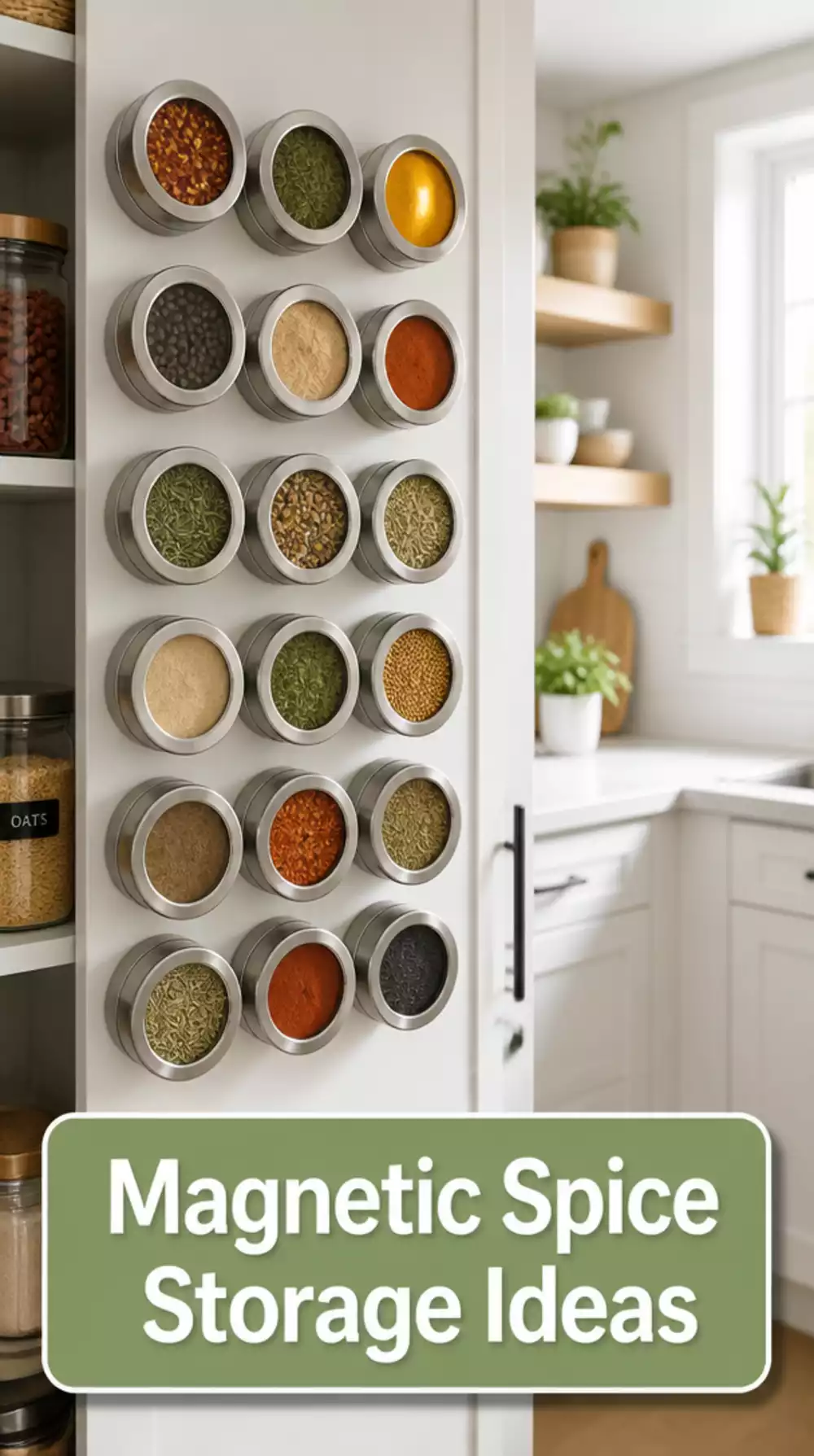 Small Pantry Magnetic Spice Jars on the Side Wall That Free Up Every Shelf