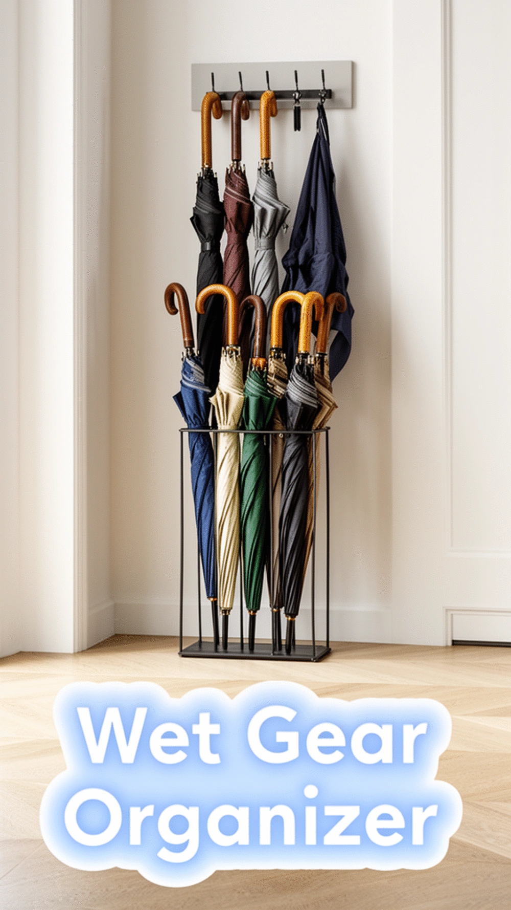 Entryway Umbrella Stand with Hooks That Stops Wet Gear Landing on the Floor