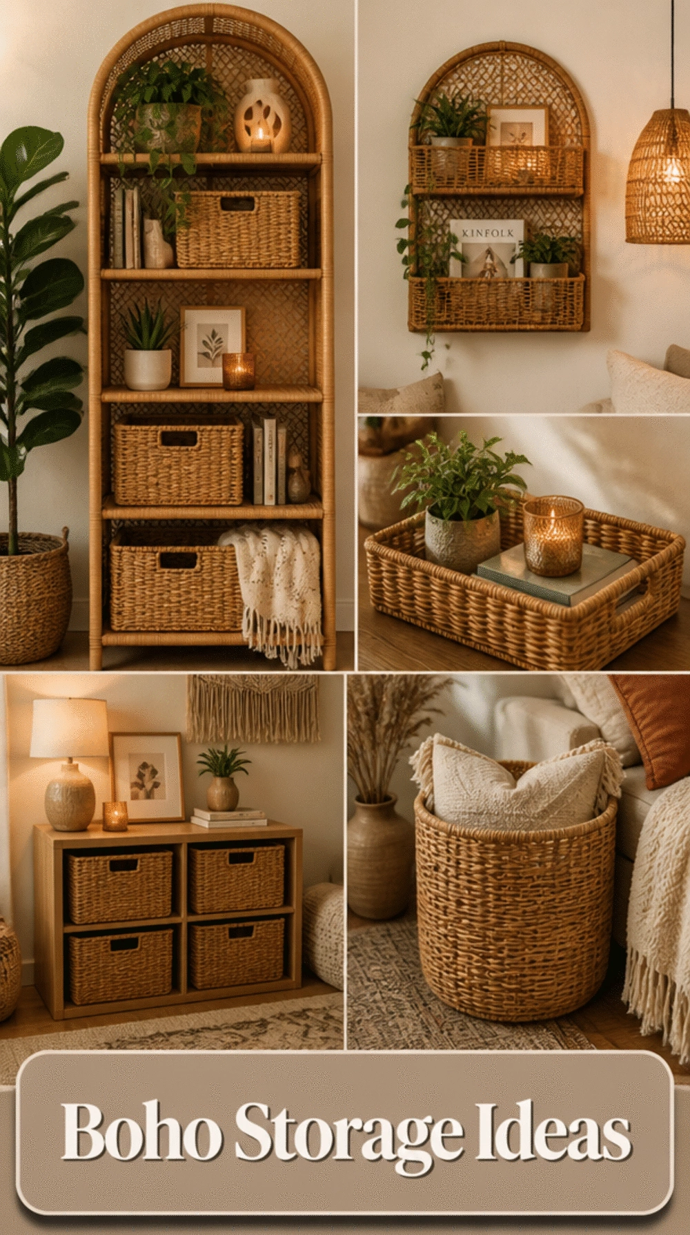 Boho Living Room Rattan Shelf Basket That Makes Storage Look Like Decor