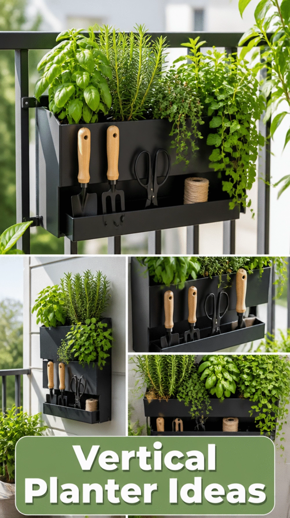 Outdoor Balcony Vertical Planter Rail That Doubles as a Herb and Storage Display