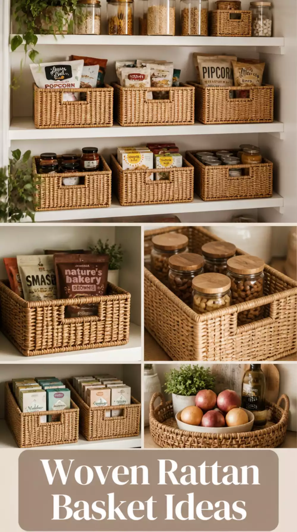 Pantry Woven Rattan Baskets That Make Open Shelves Look Warm and Styled