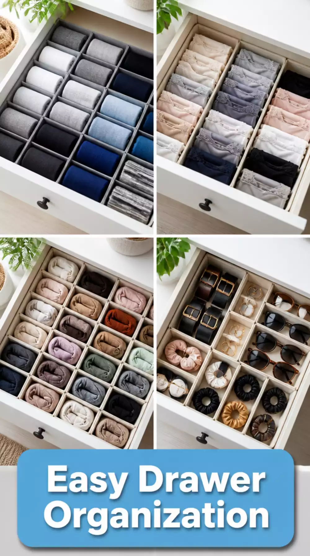 Wardrobe Slim Drawer Insert That Sorts Socks, Underwear, and Accessories by Row