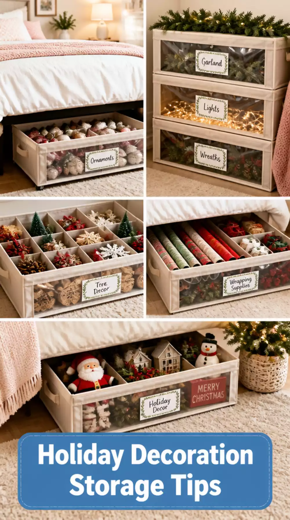 Under-Bed Flat Lidded Box That Stores Holiday Decorations Out of Sight