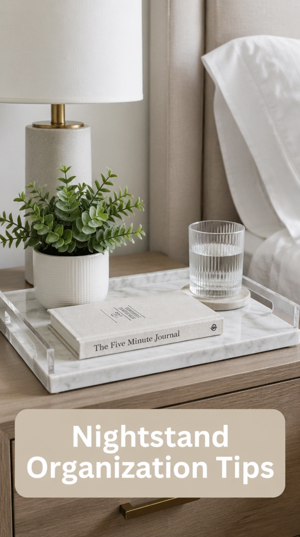Bedroom Nightstand Clear Tray That Reduces Surface Scatter to One Defined Zone