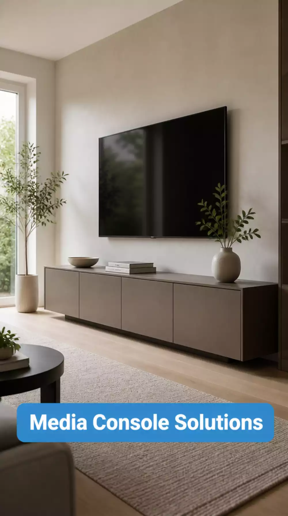 Living Room Media Console with Closed Doors That Keeps Cables Out of Sight