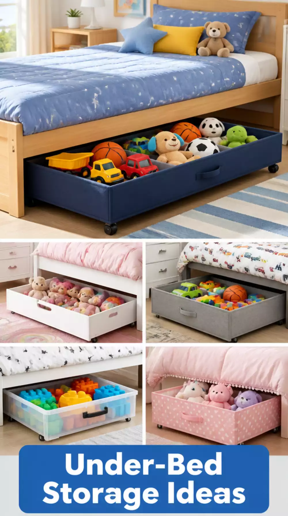 Kids Room Under-Bed Rolling Drawer That Hides Bulky Toys Off the Floor