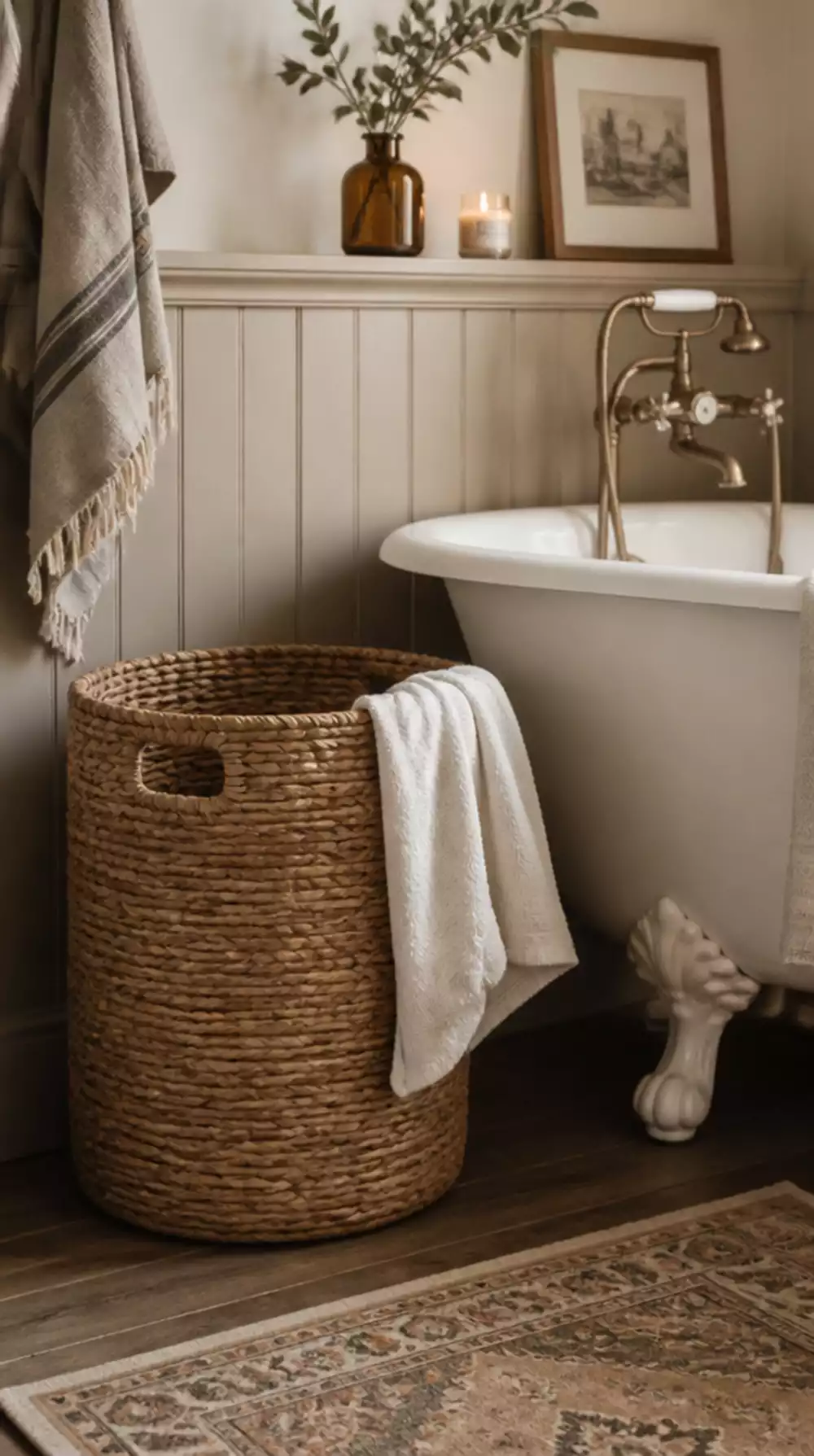Farmhouse Woven Seagrass Laundry Basket That Looks Styled in Any Bathroom Corner