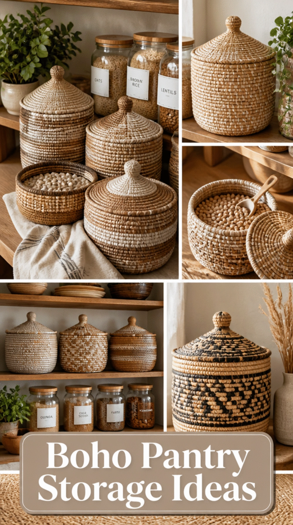 Boho Pantry Woven Lid Basket That Makes Shelf Storage Feel Warm and Handcrafted