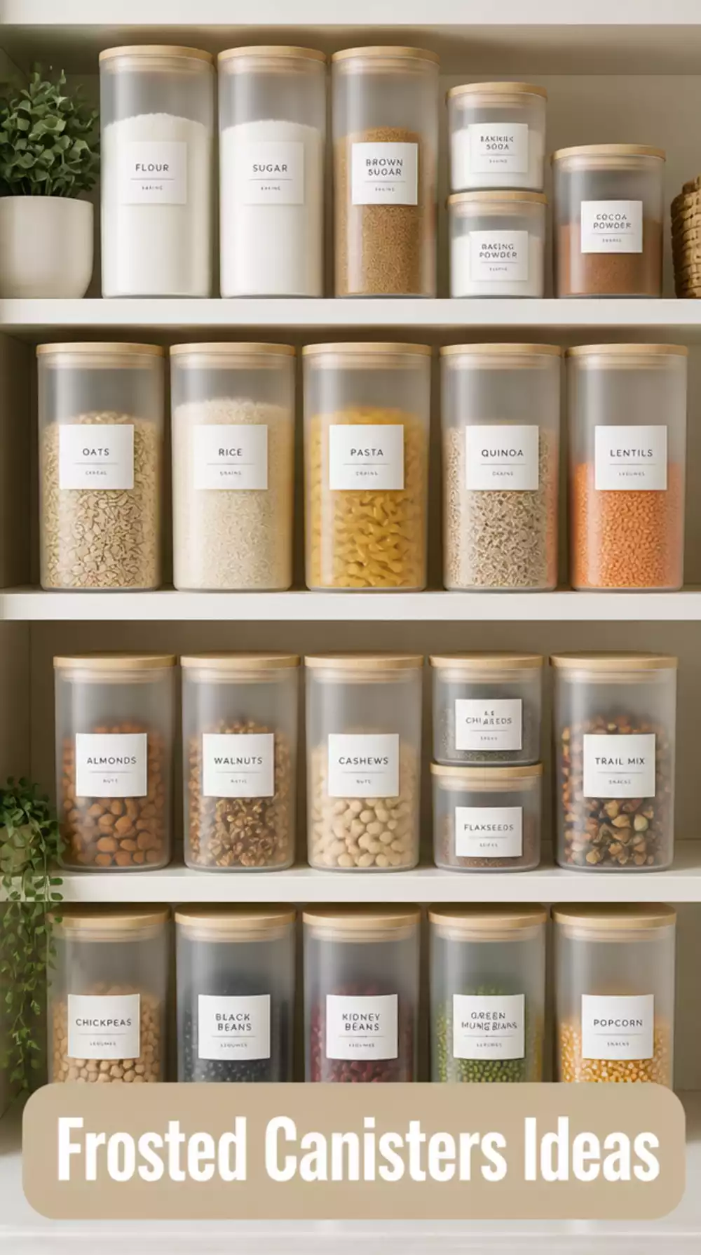 Pantry Frosted Acrylic Canisters That Create a Calm Uniform Shelf Look