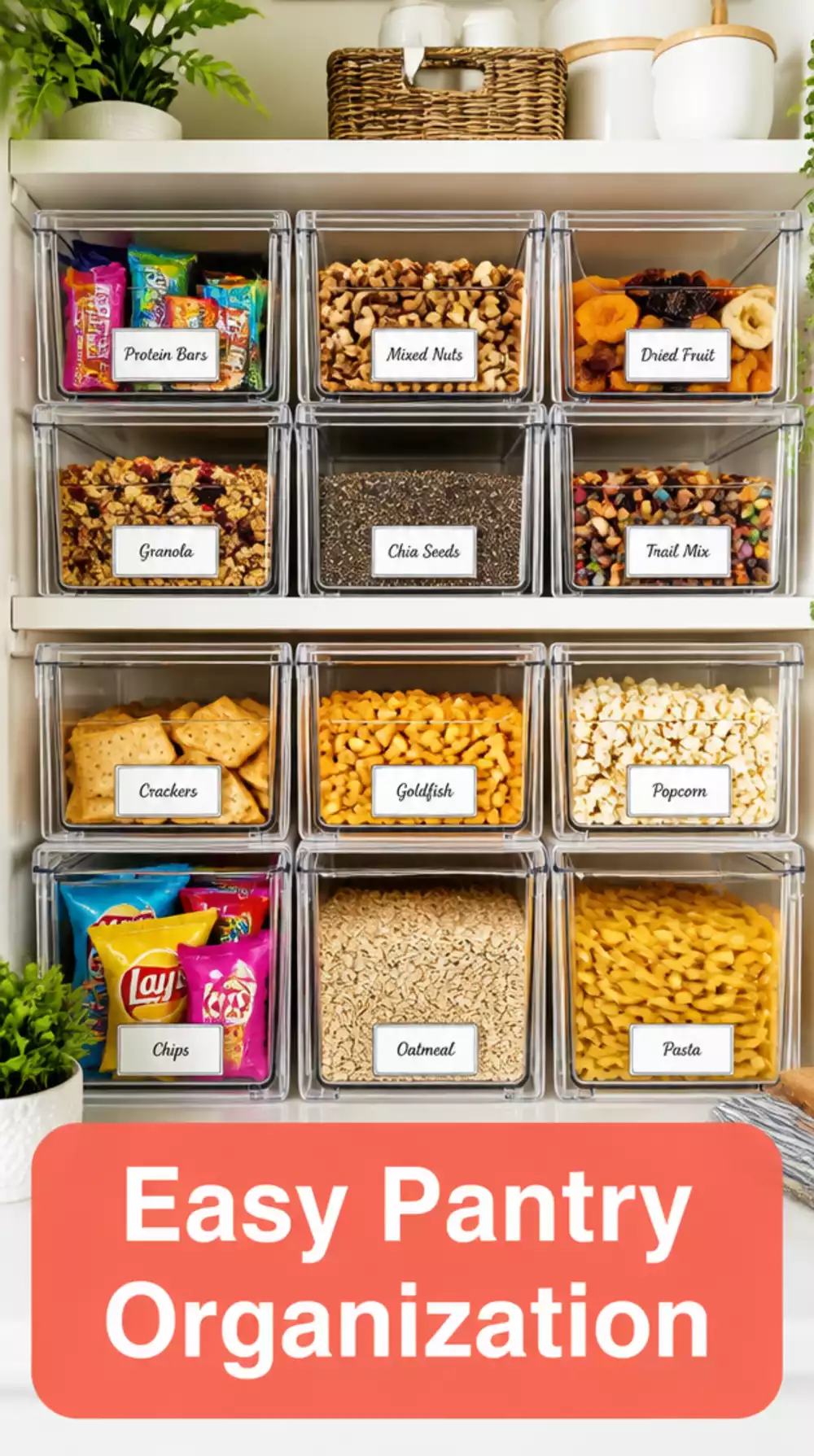 Pantry Stackable Clear Bins with Pull-Out Front That Double a Shallow Shelf
