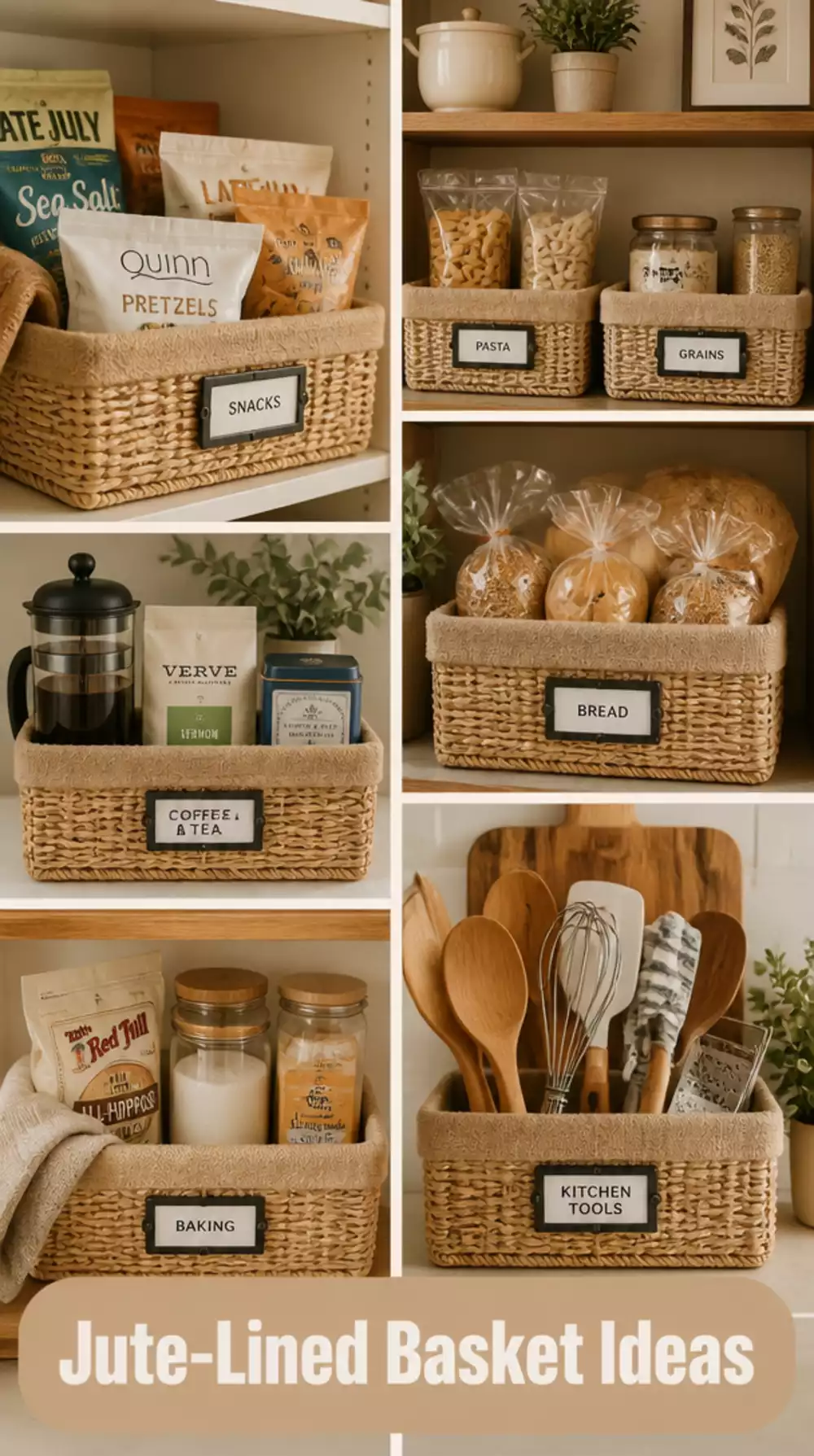 Pantry Jute-Lined Storage Basket with Handle That Looks Curated on Any Shelf