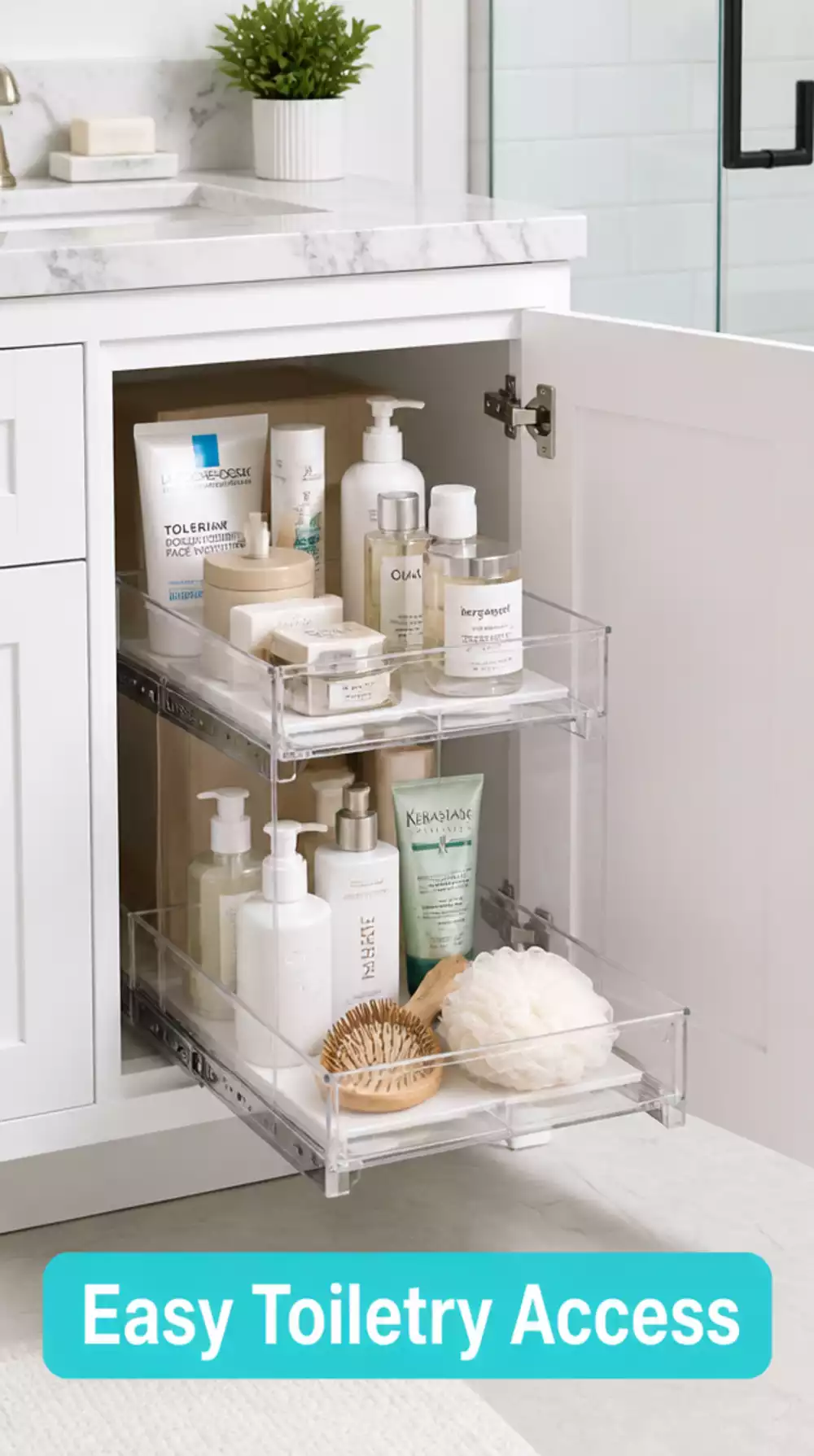 Bathroom Cabinet Pull-Out Caddy That Makes Finding Toiletries Instant
