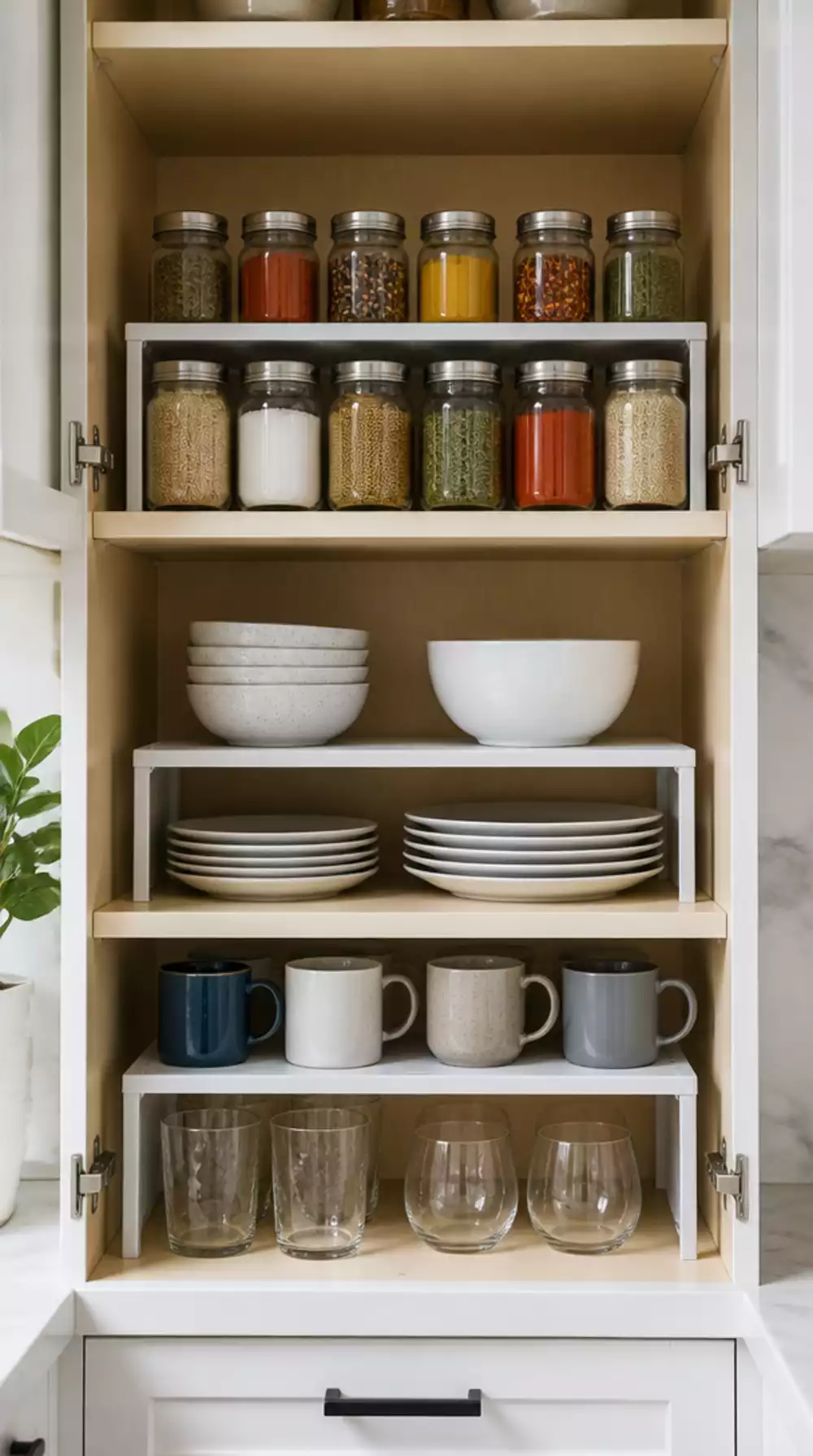 Kitchen Cabinet Stackable Shelf Risers That Double Your Usable Space