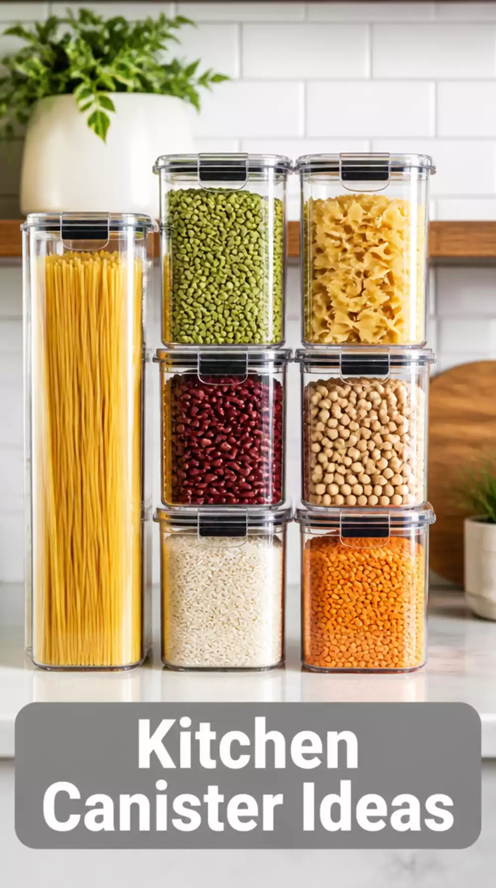 Kitchen Cabinet Matching Acrylic Canisters That Make Shelves Look Uniform