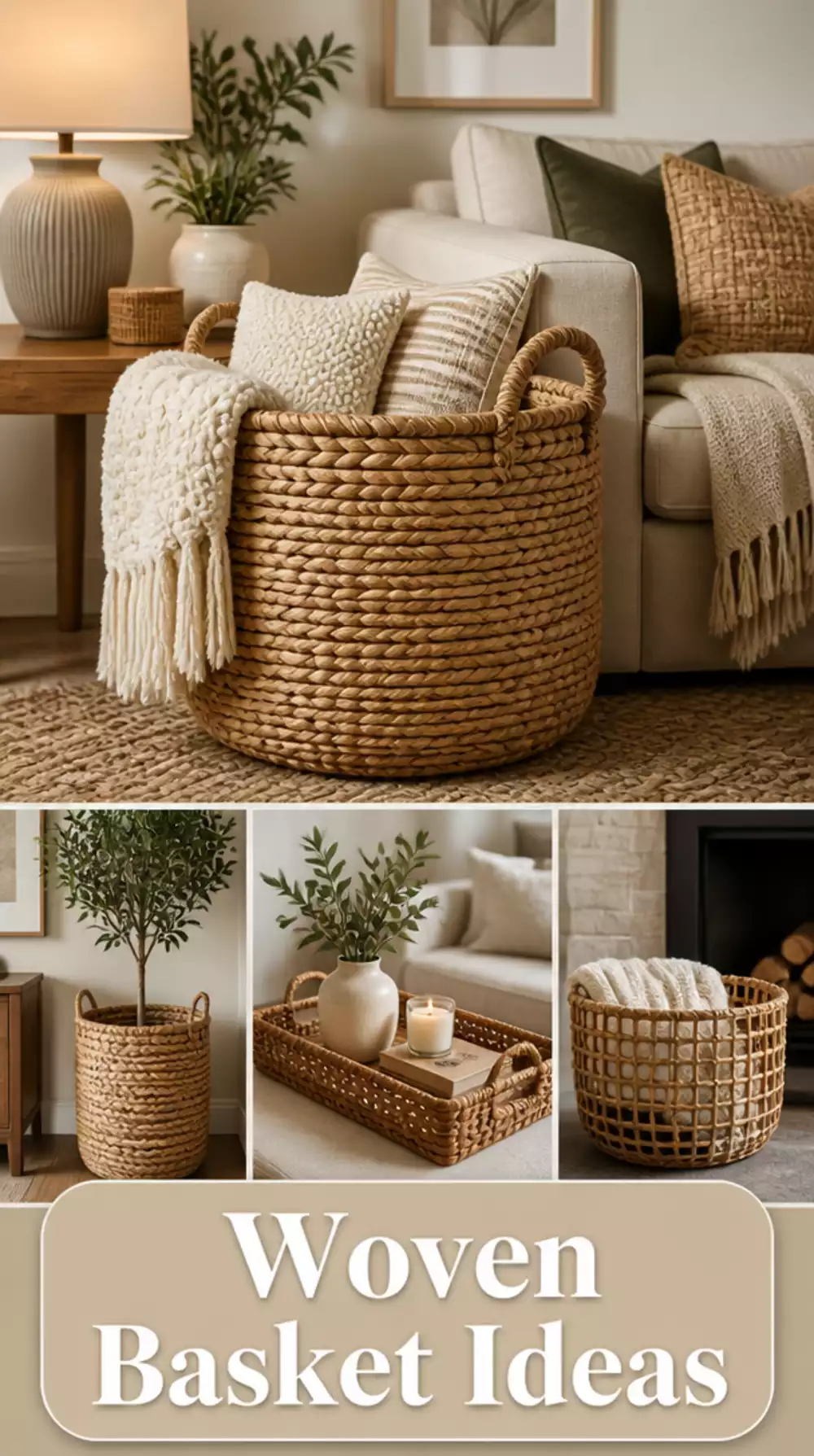 Repurposed Woven Basket That Hides Living Room Clutter in Plain Sight