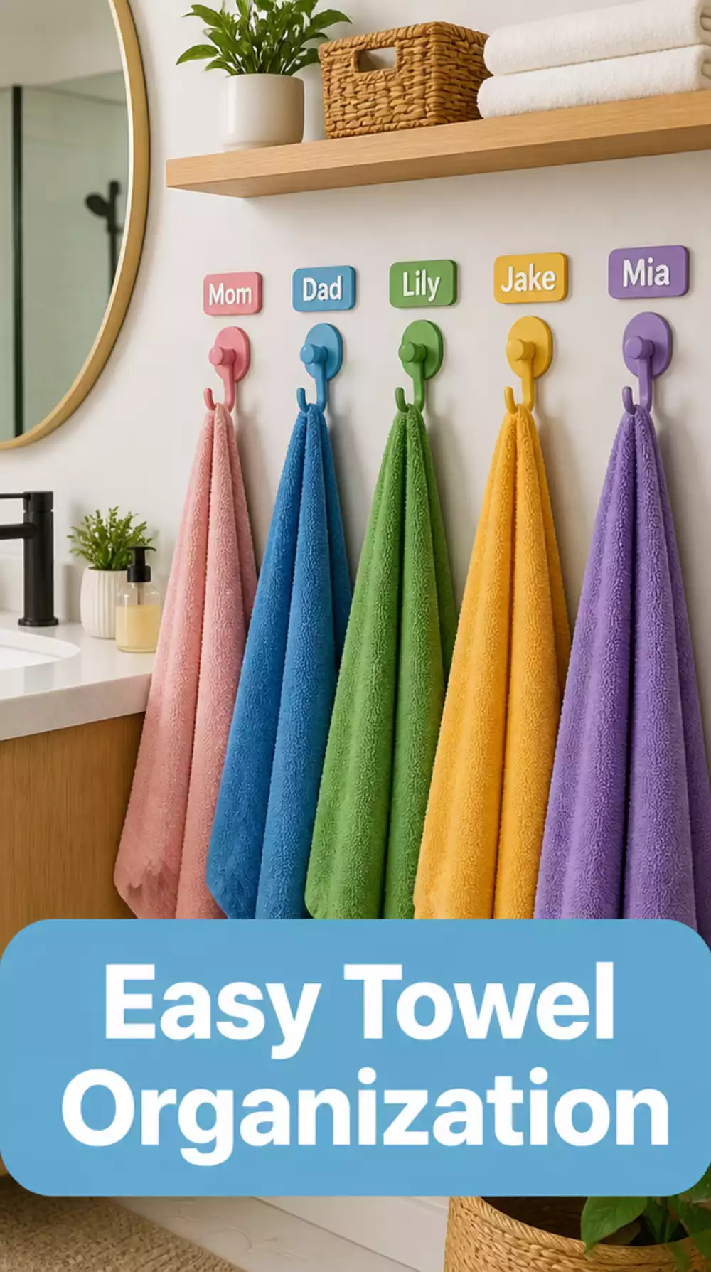 Shared Bathroom Colour-Coded Towel Hook Rail That Assigns Every Person Their Own Peg