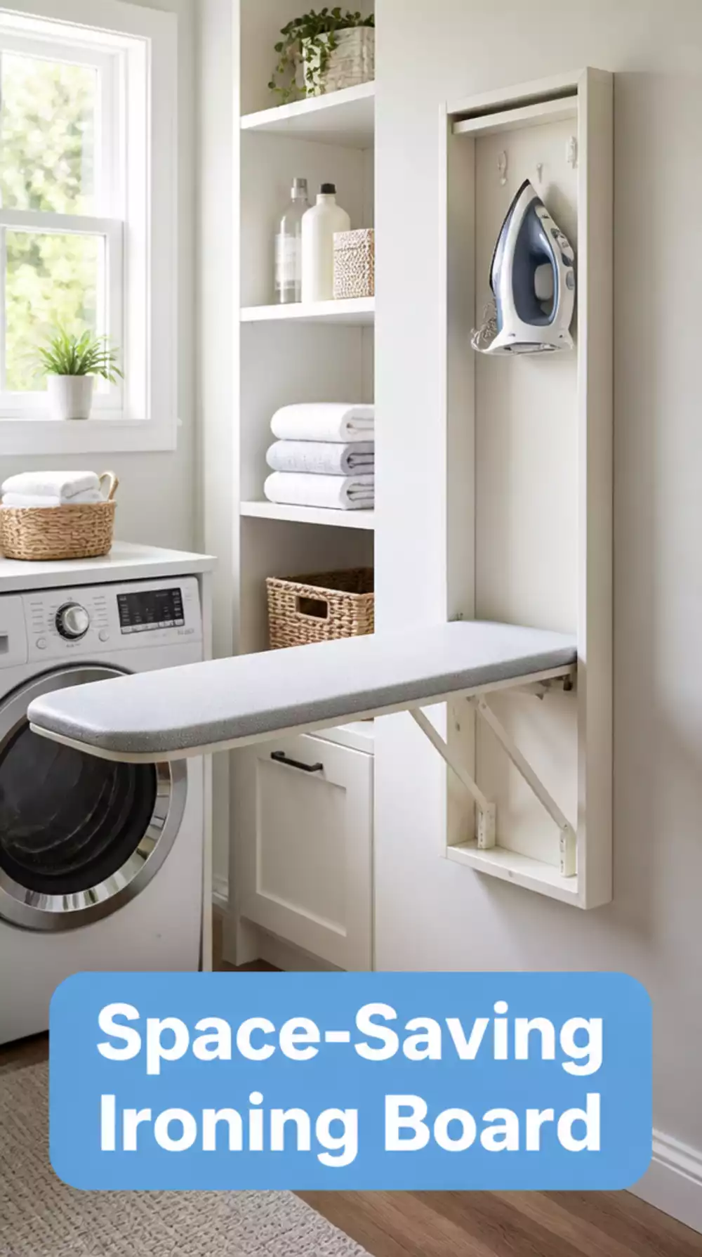 Laundry Room Wall-Mounted Folding Ironing Board That Drops Down and Folds Flat
