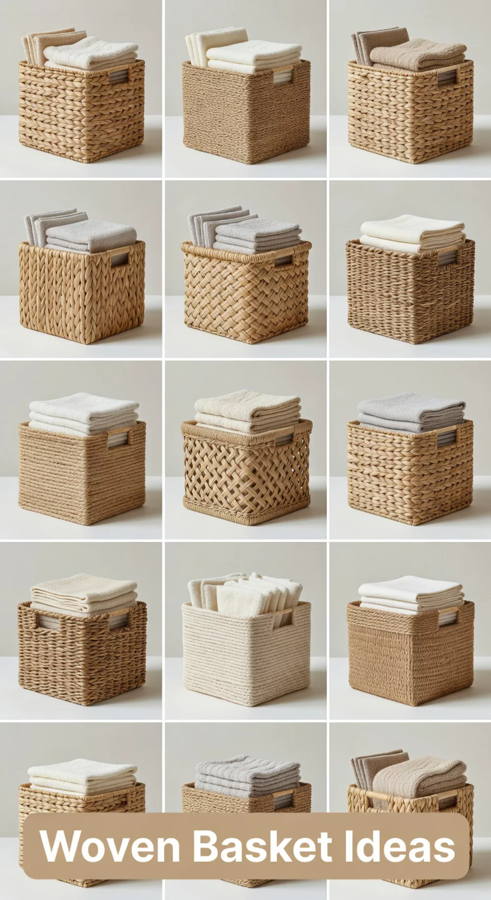 Linen Closet Woven Square Baskets That Hide Loose Washcloths and Face Cloths