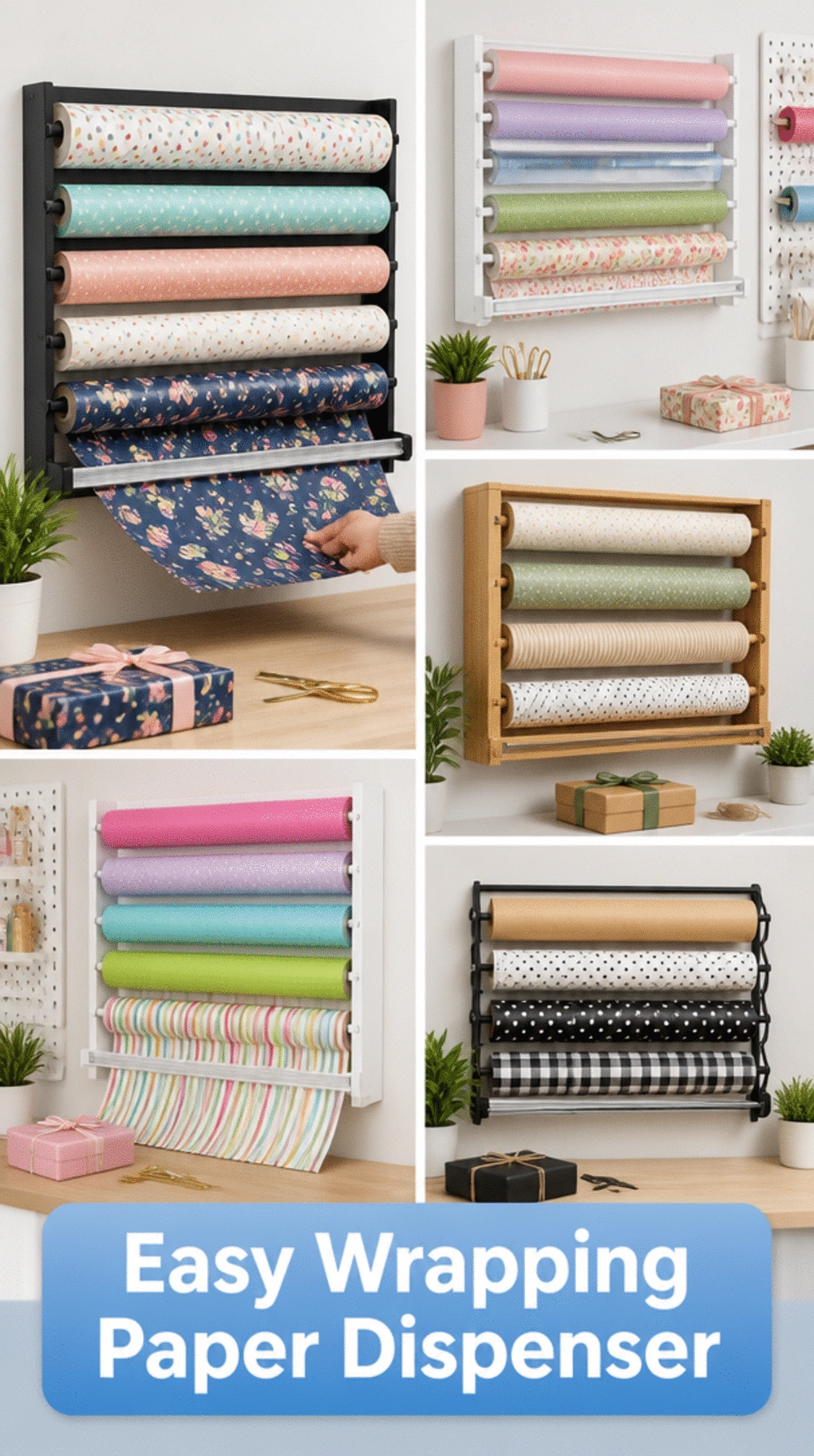 Gift Wrap Wall-Mounted Roll Dispenser That Cuts Paper Without Moving It off the Spool