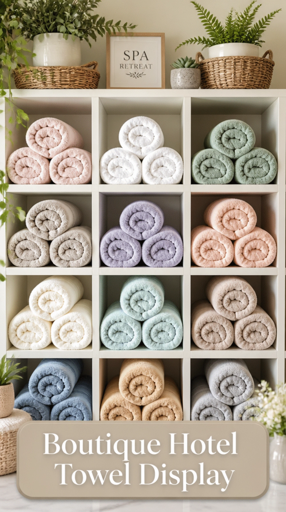 Linen Closet Rolled Towel Row That Makes a Shelf Look Like a Boutique Hotel Display