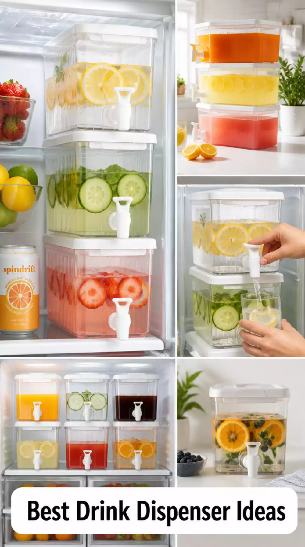 Fridge Stackable Clear Drink Dispenser That Frees Up the Entire Door Shelf