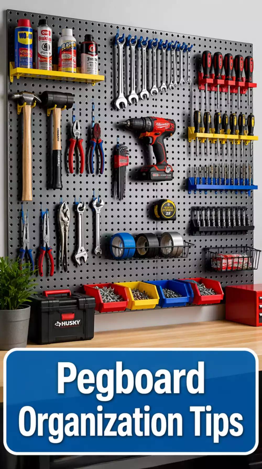 Garage Wall-Mounted Pegboard That Stores Every Tool in a Visible System