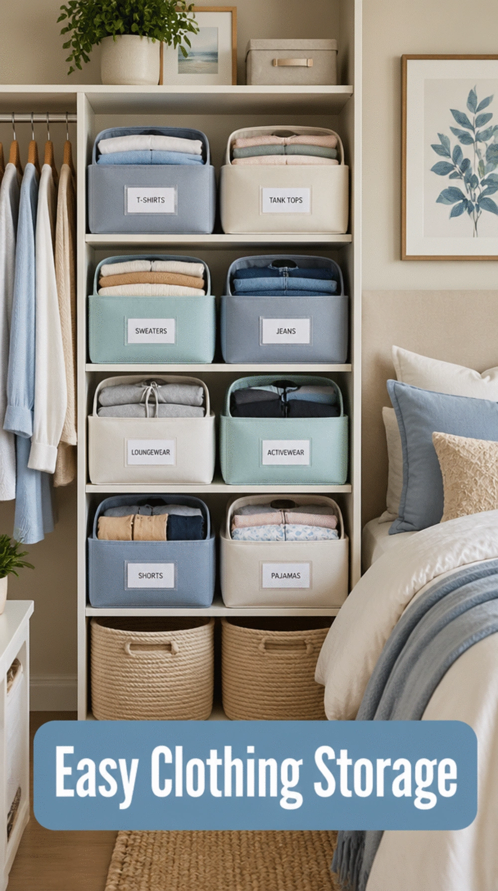 Bedroom Open Clothing Bin System That Replaces Folding with a Visual Grab Method