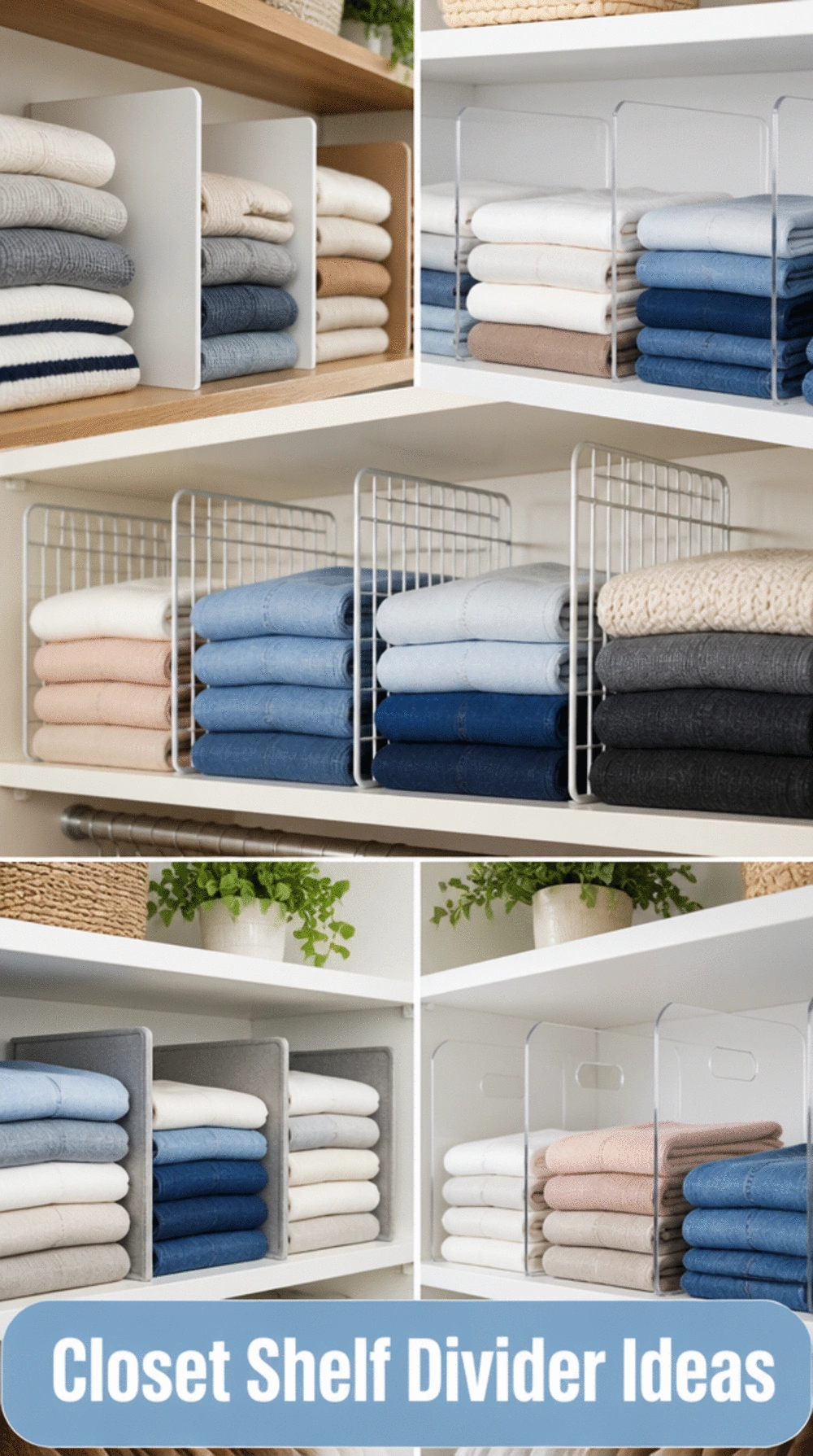 Closet Modular Shelf Divider That Keeps Folded Clothes Stacks from Toppling