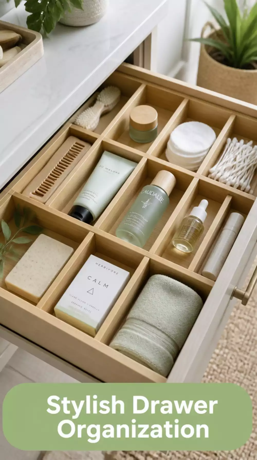 Bathroom Cabinet Bamboo Tray Insert That Makes a Drawer Look Styled and Neat