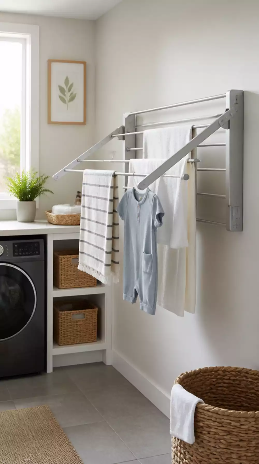 The Laundry Room Foldable Drying Rack That Hangs Flat Against the Wall