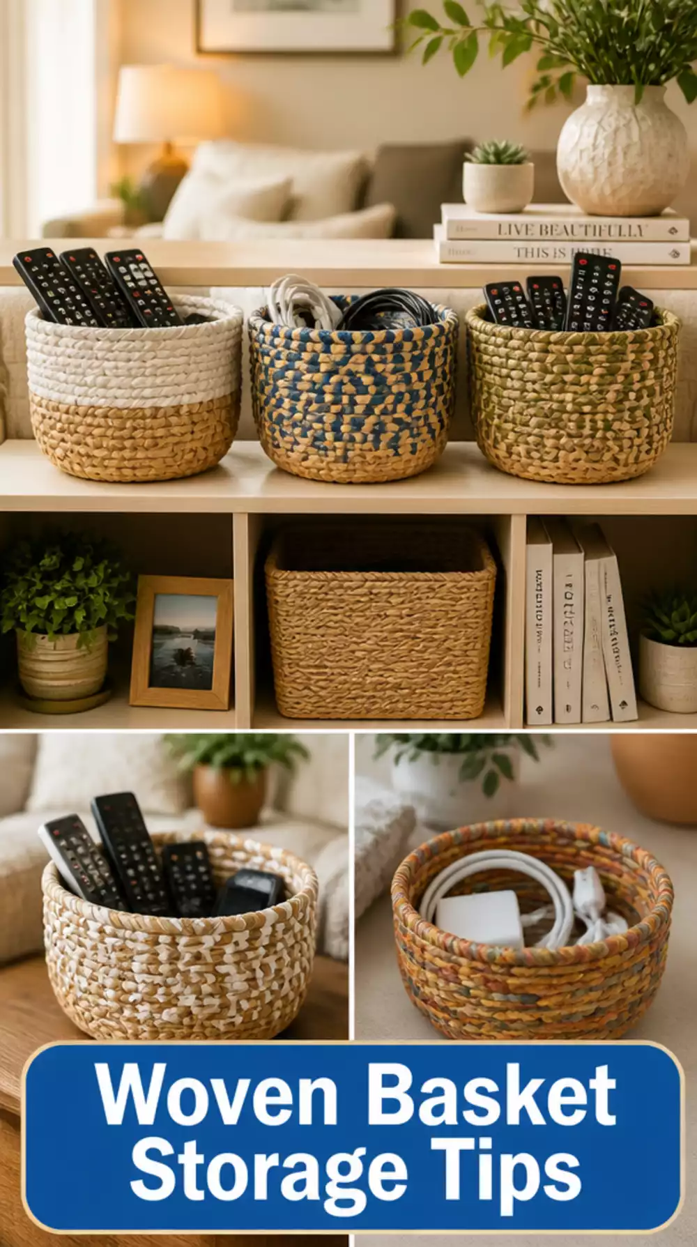 The Living Room Woven Basket Trick That Hides Remotes and Cables in One Spot