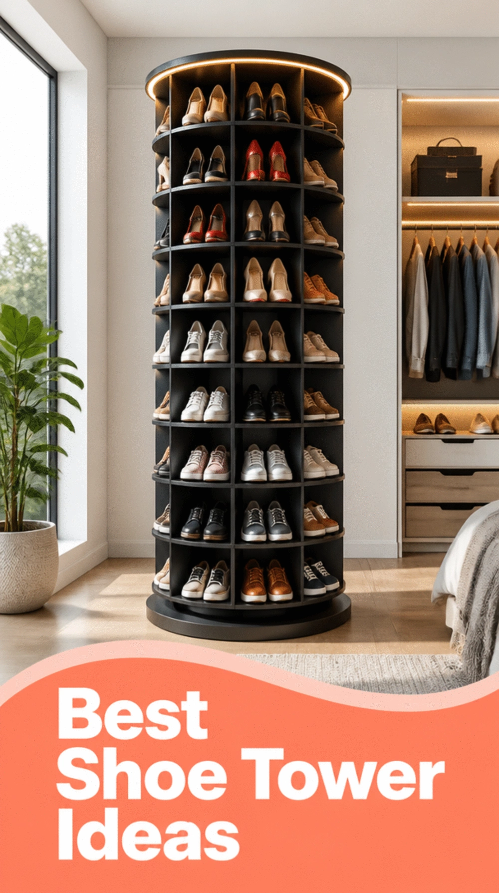 Closet Freestanding Rotating Shoe Tower That Fits Dozens of Pairs in One Spot