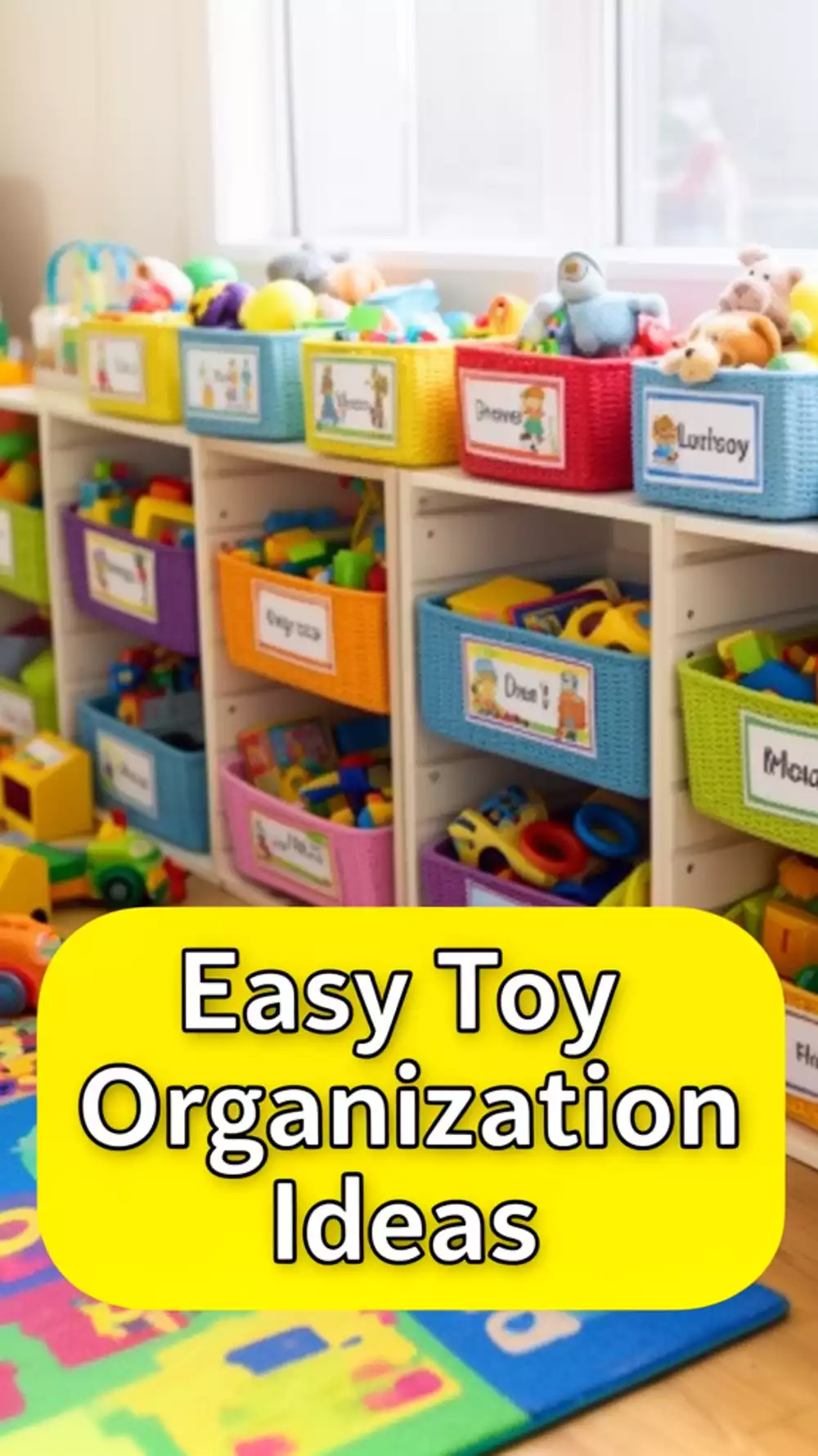 Playroom Labelled Basket Row for Easy Toy Organization